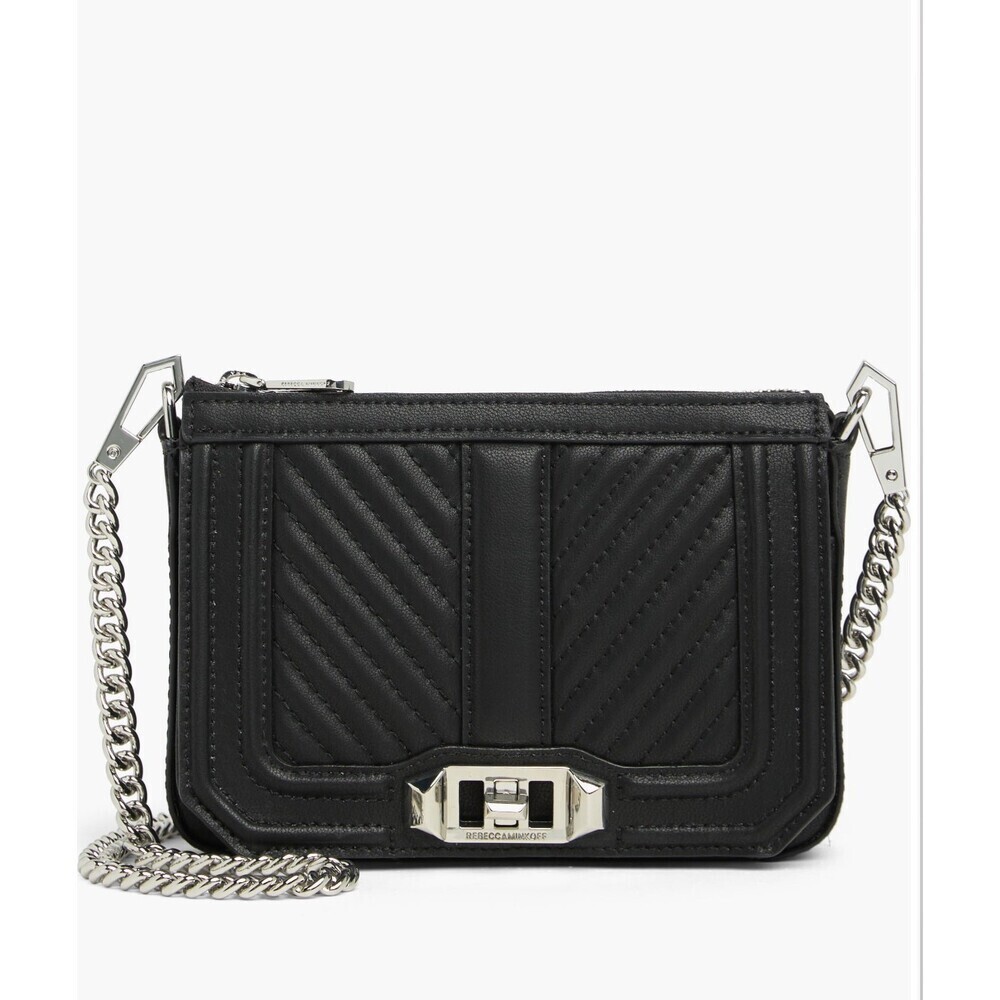 Rebecca Minkoff Small Love Leather crossbody bag black quilt stitching NEW